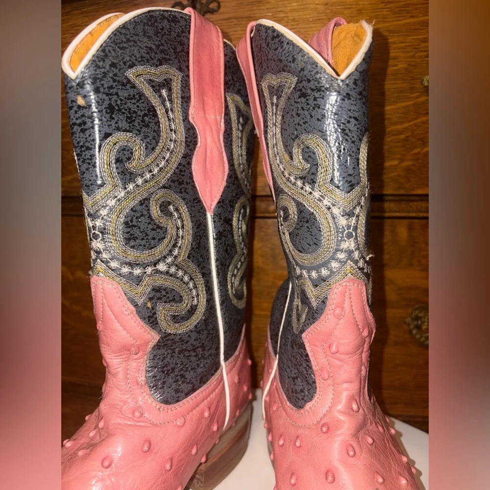 Rouswest Pink Ostrich Cowboy Boots Women’s 5.5 Made in Mexico - Picture 6 of 15